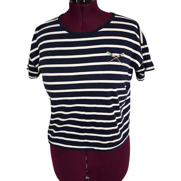 LOFT Tops - Women's LOFT Blue & White Striped Oversized Cropped Casual Tee | Size Small